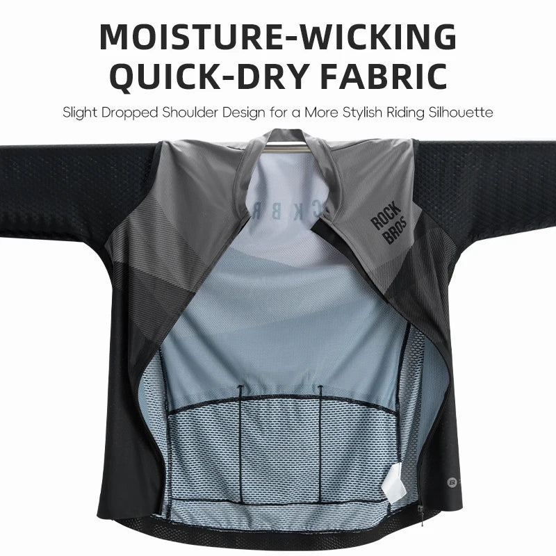 ROCKBROS Spring Summer Cycling Jersey Long Sleeves Lightweight High Elastic Breathable Fast Dry Shirt Men MTB Cycling Clothing