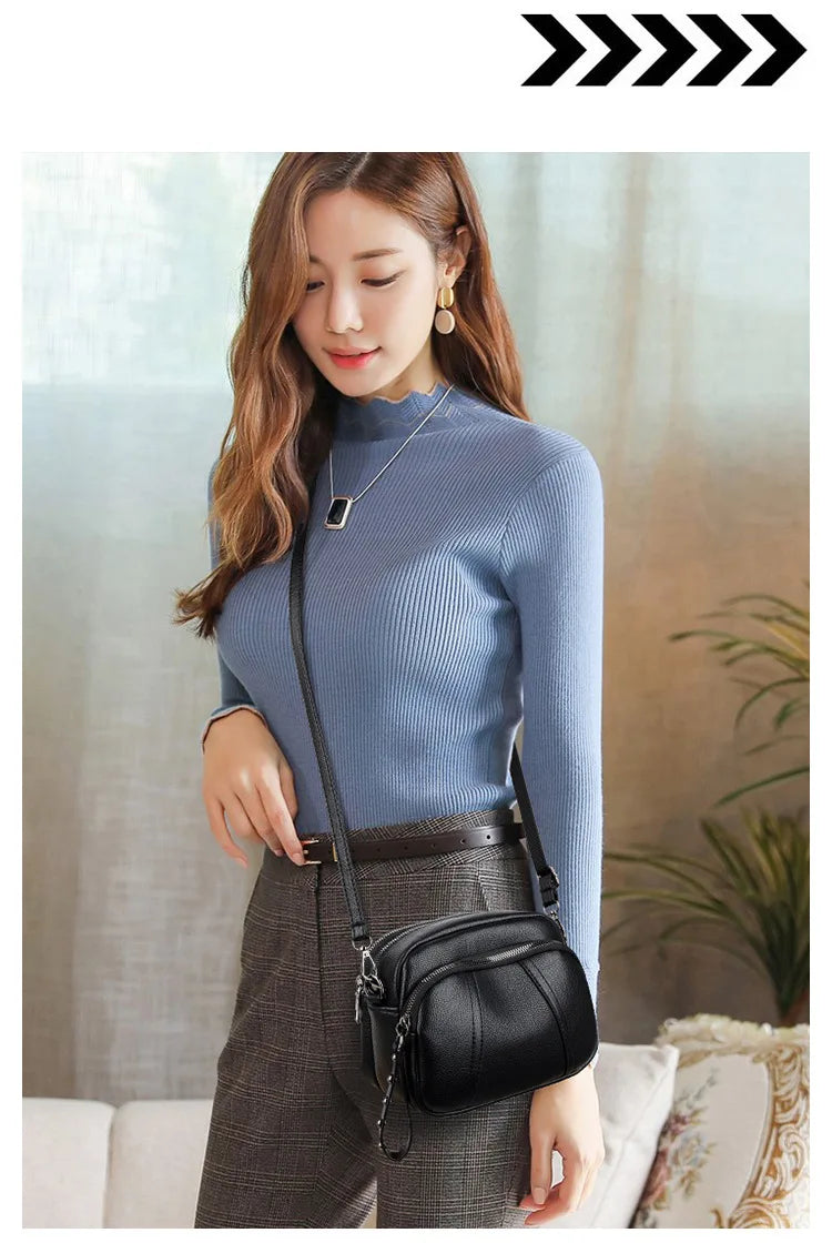 Solid Color Fashionable Rivet Zipper Women's Mobile Phone Bag Simple Soft Leather Shoulder Crossbody Small Square Bag Handbag