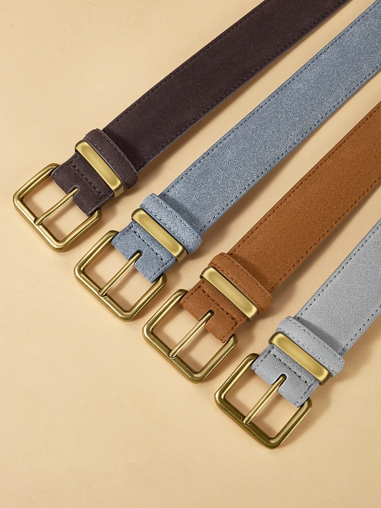 Men's Suede Belt Retro Trend Alloy Buckle Men's Belt Large Size Genuine High End Belt, Gift for Boyfriend and Dad