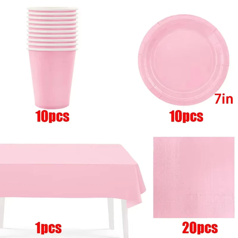 Pink Party Supplies Dinnerware Disposable Set Napkin Cup Plate Knife Fork SpoonTablecloth for Baby Shower Wedding Birthday Party