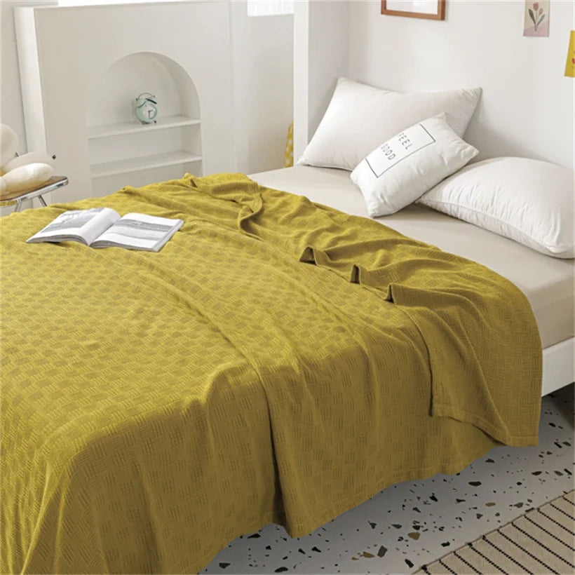 Soft Cozy 100% Cotton Throw Blanket Wide 100cm/150cm/180cm/200cm Plain Knitted Sofa Bed Cover Bedspreads Home Decor Thin Blanket