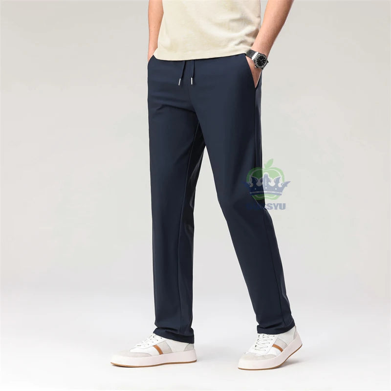 Summer High Stretch Pants Man Thin Elastic Waist Korean Grey Sweatpants Jogging Casual Sports Trousers Male Fashion Luxury Brand