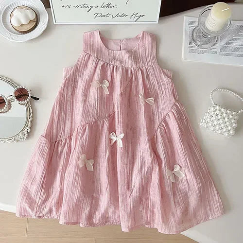 2025 New Summer Baby Girl Party Dress Sleeveless Cotton Solid Color Sister Clothing  2-7Yrs Kids Princess Dresses