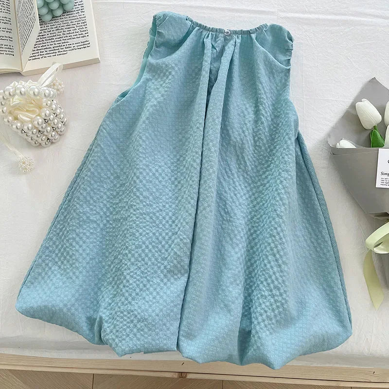 2025 New Summer Baby Girl Party Dress Sleeveless Cotton Solid Color Sister Clothing  2-7Yrs Kids Princess Dresses