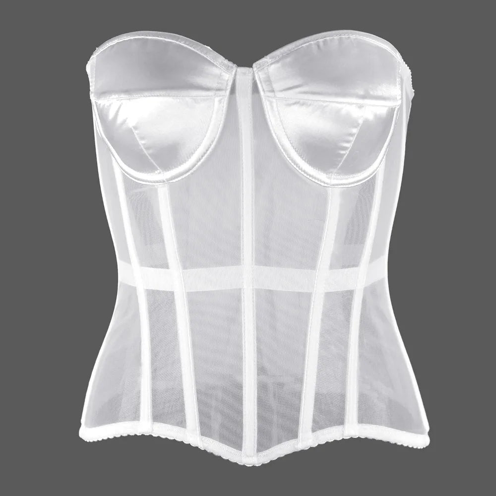 Women's Plastic Bones Support Mesh Strapless Soiree Convertible Corset Bustier Bra to Support and Carry Special Occasion Dresses