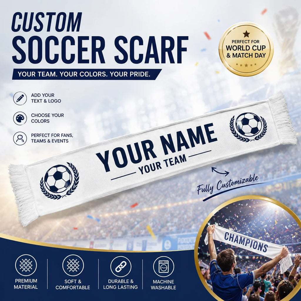 Custom Soccer Club Scarf Personalized Football Team Scarf with Your Logo Name Double-Sided Knit Jacquard Printed Sports FanScarf