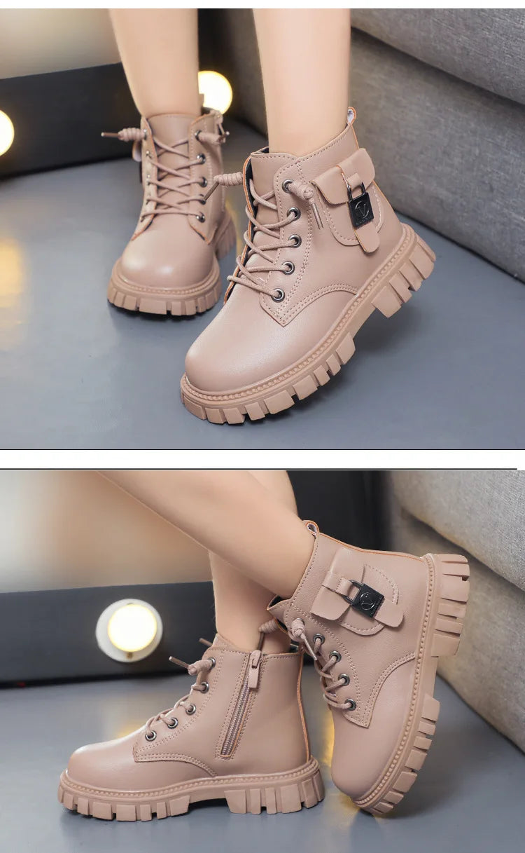 Autumn and Winter Girls Ankle Boots Fashion Non-slip Boys PU Leather Short Boots Children Korea Boots Fall Toddler Girl Boots