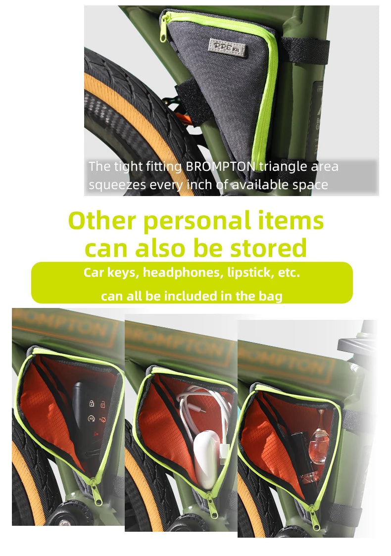 Rrskit Bicycle Triangle Bilateral Storage Bag Suitable For Brompton Bike Lightweight Triangle Multi Directional Storage Kit