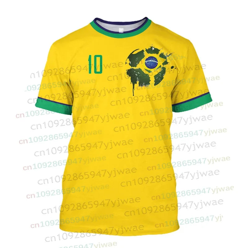 Brazil Flag Map 3D Print TShirt Men Brazilian Football Pattern T-Shirts Summer Street Sports Round Neck Men's Short Sleeve Tees