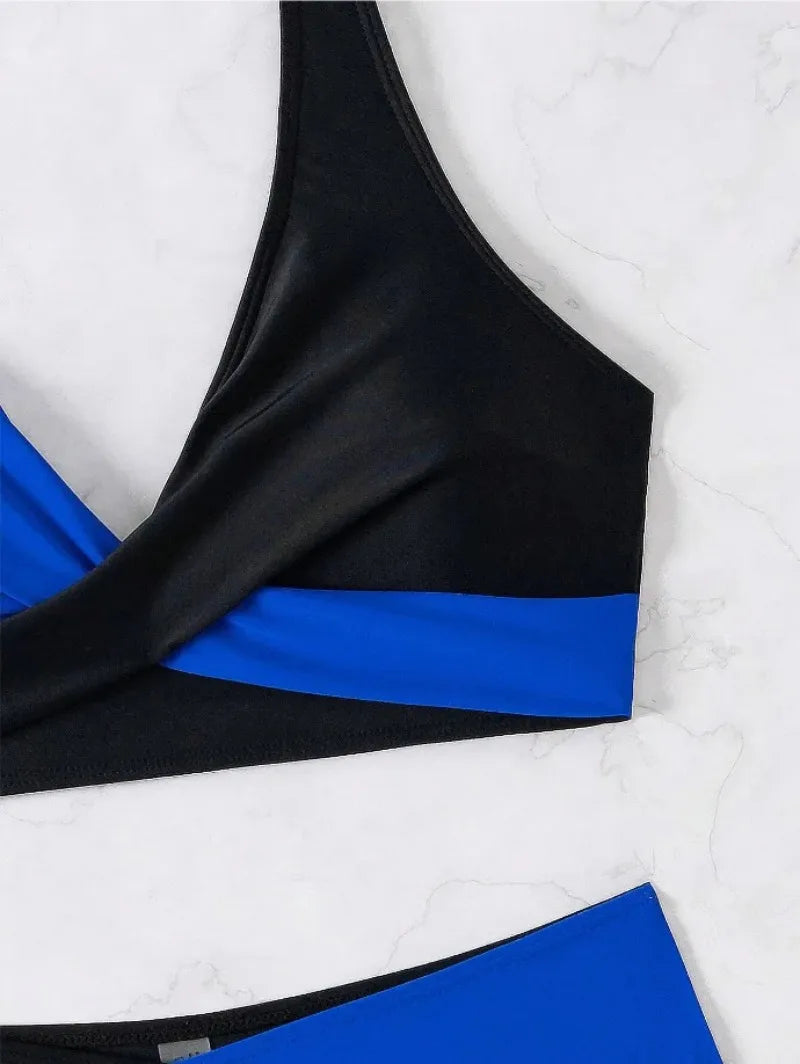 New Sexy Backless Bikini Cross Strap Color Collision Swimwear Women Split Bikini Set Two Pieces Bathing Suit Beachwear Swimsuit