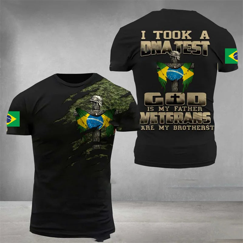 Brazil Flag Men's T-Shirt 3D Print Brazilian T Shirt Summer Oversized Jersey Camo Veterans Short Sleeve Sports Tactical Tee Tops