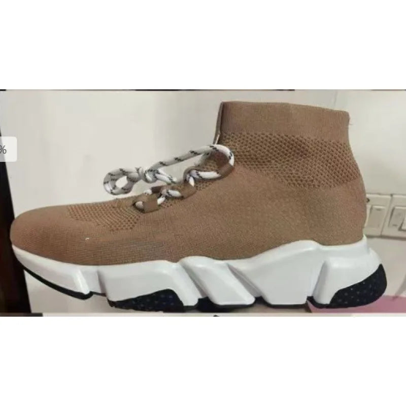 Paris High Top Knitted Boots Sporty Cushioned Dad Shoes Breathable Quick Dry Rubber Outsole Unisex Running Shoes