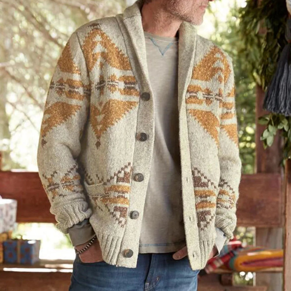 New Fashion Men Streetwear Cardigans Sweatercoats Autumn Man Outwear Casual Cardigans Retro Jacquard Sleeve Knitted Sweaters 3XL