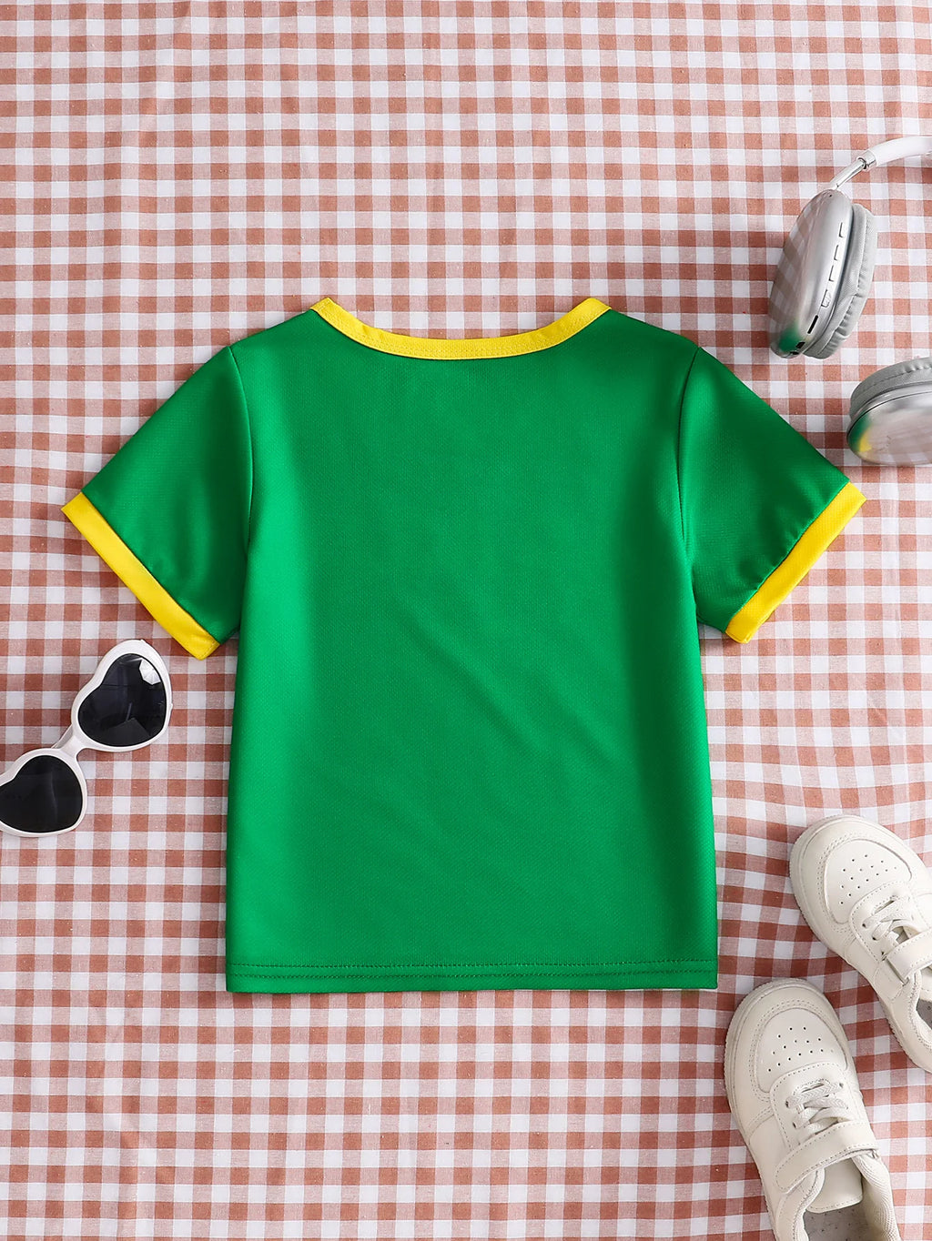 Kids Brazil Football Jersey T-Shirt |   Yellow and Green Brazil Flag Print Short-Sleeved T-Shirt |   Summer Casual Brazil National Team Sweatshirt Suitable for Boys and Girls, Carnival, St. John's Day.