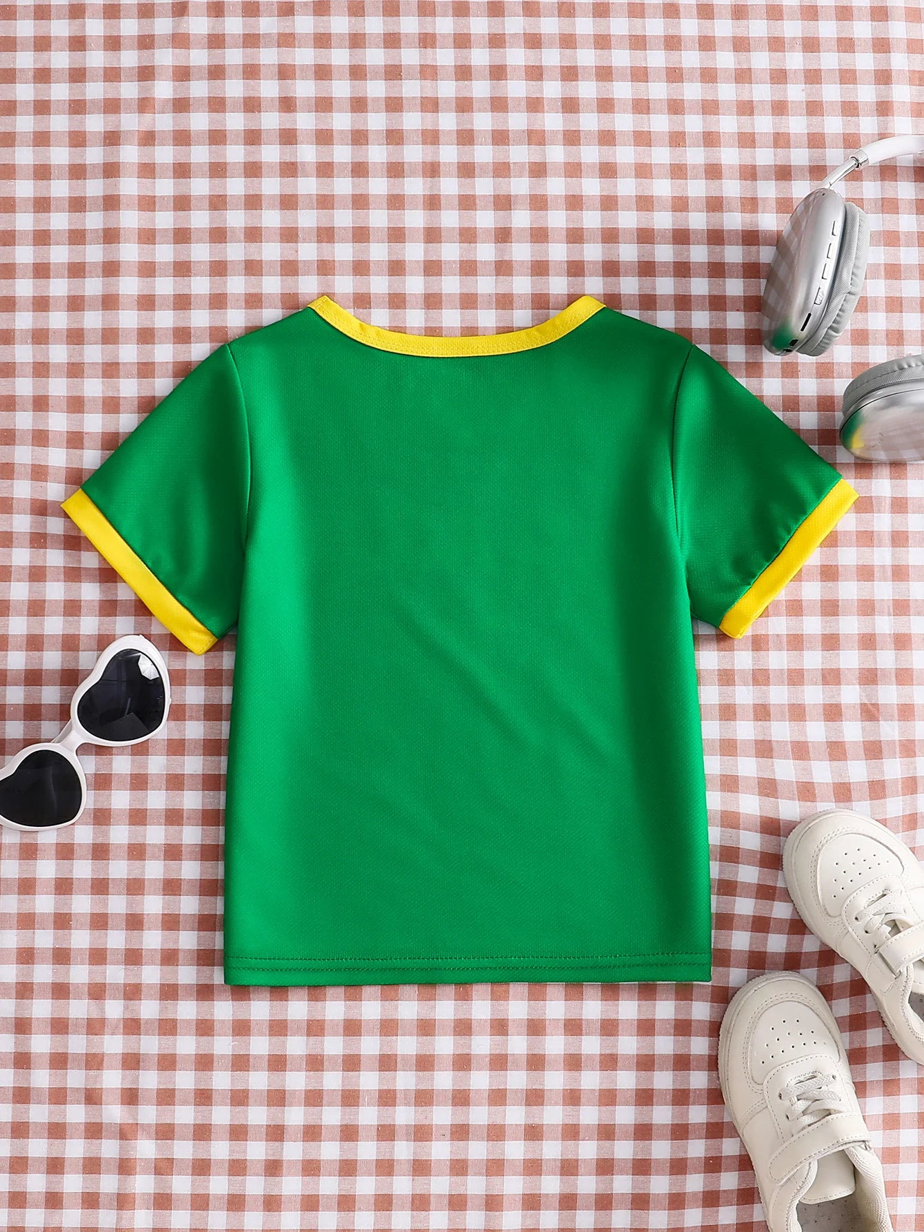 Kids Brazil Football Jersey T-Shirt |   Yellow and Green Brazil Flag Print Short-Sleeved T-Shirt |   Summer Casual Brazil National Team Sweatshirt Suitable for Boys and Girls, Carnival, St. John's Day.