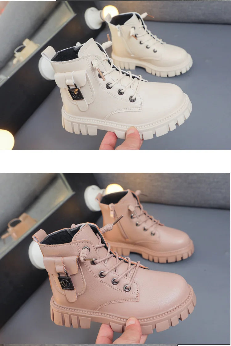 Autumn and Winter Girls Ankle Boots Fashion Non-slip Boys PU Leather Short Boots Children Korea Boots Fall Toddler Girl Boots