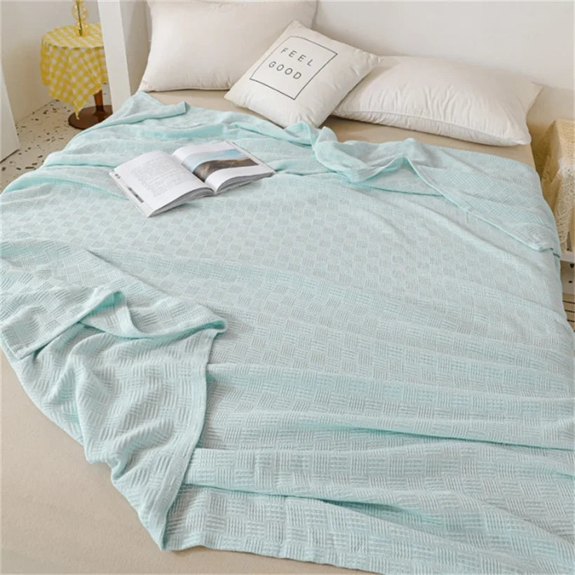 Soft Cozy 100% Cotton Throw Blanket Wide 100cm/150cm/180cm/200cm Plain Knitted Sofa Bed Cover Bedspreads Home Decor Thin Blanket