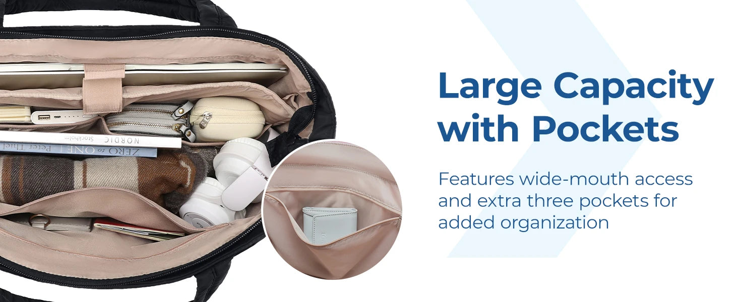 BAGSMART Padded Tote Bag Portable Woman Handbag Quilted Solid for Leisure Travel Large Capacity Mommy Diaper Bag