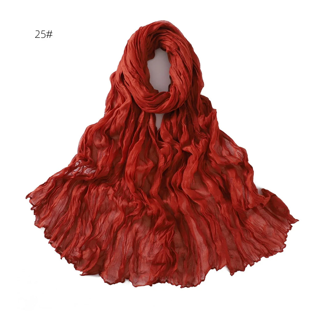 Crumpled Scarf For Women Girls Students Spring New Solid Color Cotton Voile Thin Scarves Soft Knitting Shawl Female Wrap Shawls