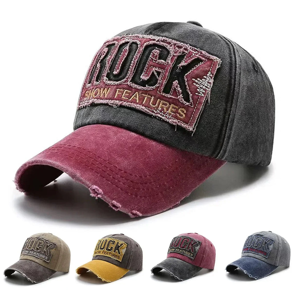 Vintage Letter ROCK Embroidery Baseball Cap Fashion Hip Hop Dad Trucker Hat Unisex Summer Sunshade Sport Hats