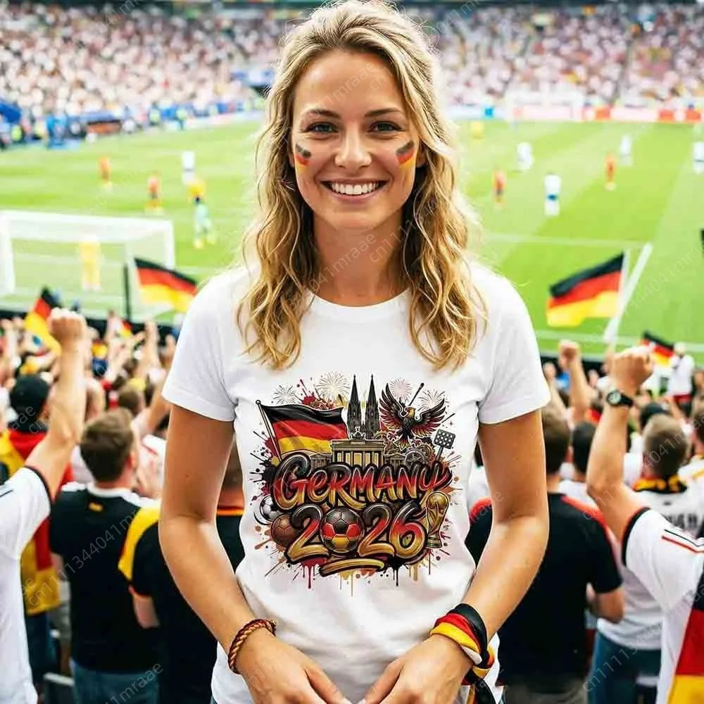 Kids Germany 2026 T-shirt German Flag Print Soccer Jersey Casual Breathable Short Sleeve Unisex Cotton Tee Football Fans Gift