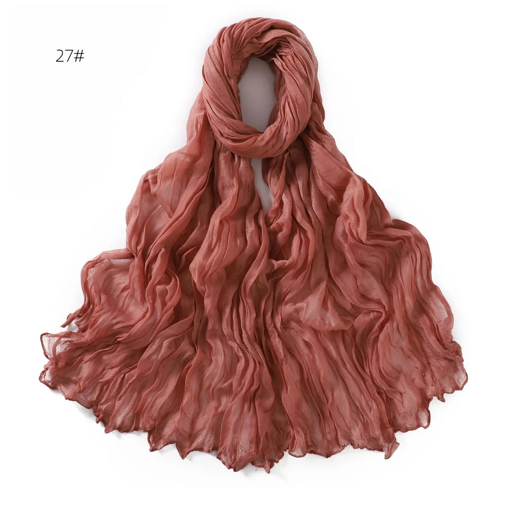 Crumpled Scarf For Women Girls Students Spring New Solid Color Cotton Voile Thin Scarves Soft Knitting Shawl Female Wrap Shawls