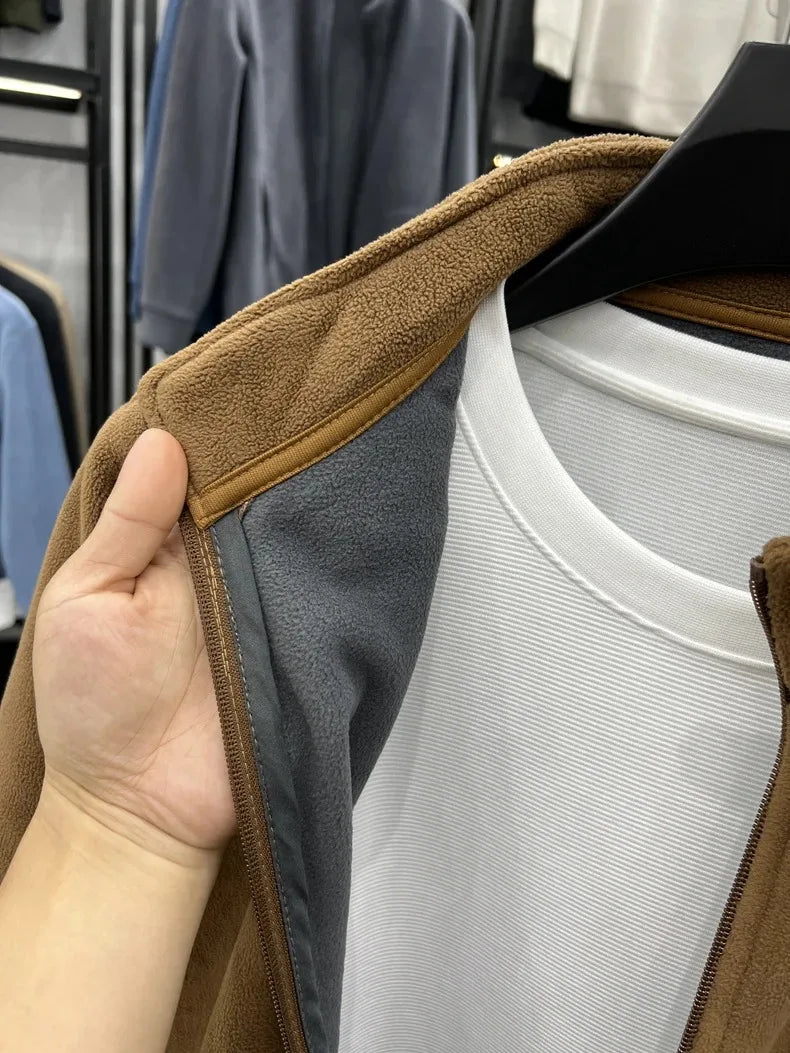 Luxury brand men's jacket winter thick plush warm pockets new coat fashion classic Paul embroidery zipper stand up collar top