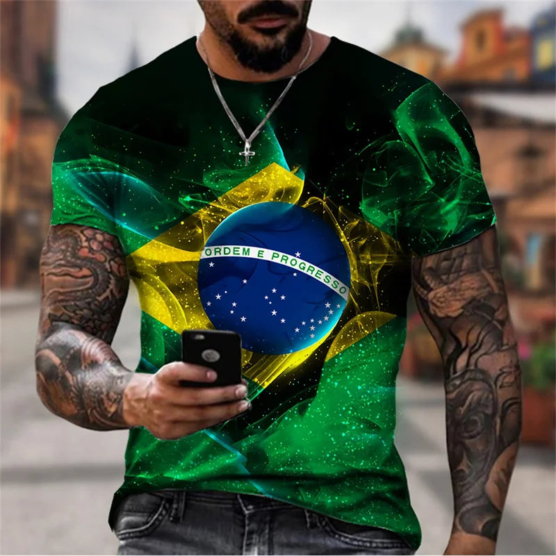 Brazil Flag Graphic T Shirt for Men Clothing 3D Print Brasil Football T-Shirt Gym Fitness Streetwear Tops Soccer Club Tee Shirts