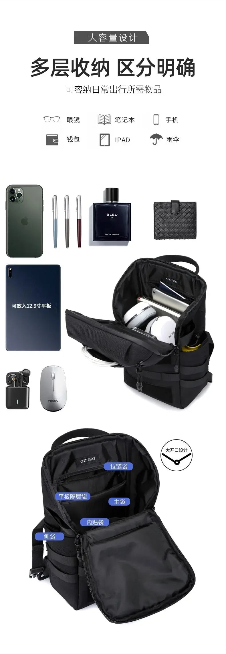 OZUKO Bicycle Bag   Crossbody Bag Camping Riding Travel Rucksack Molle Tactical Bags Hiking Cycling Outdoor
