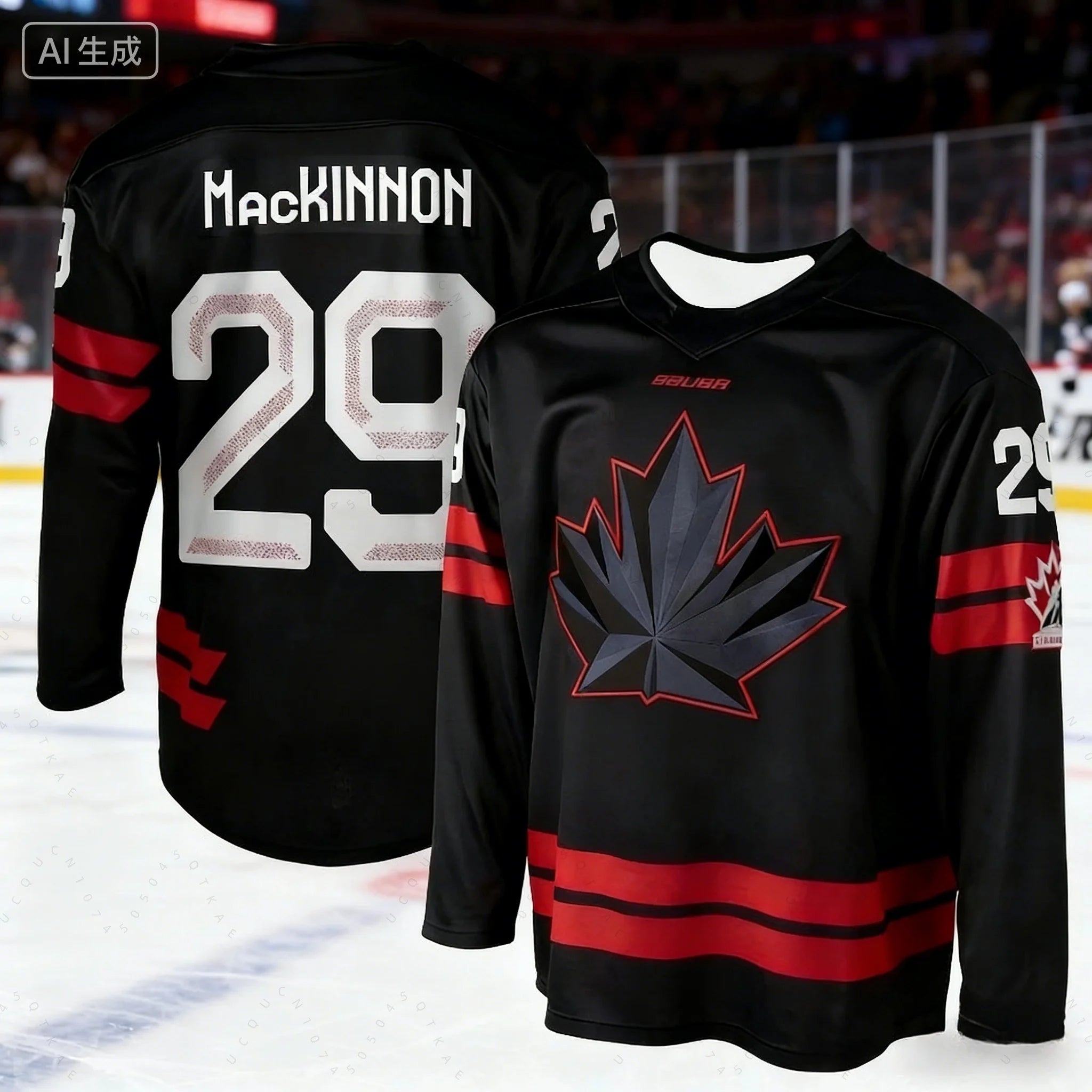 2026 NEW Men's Canada National Team Mackinnon 29 Ice Hockey Jersey Black Red Maple Leaf Long Sleeve Uniform