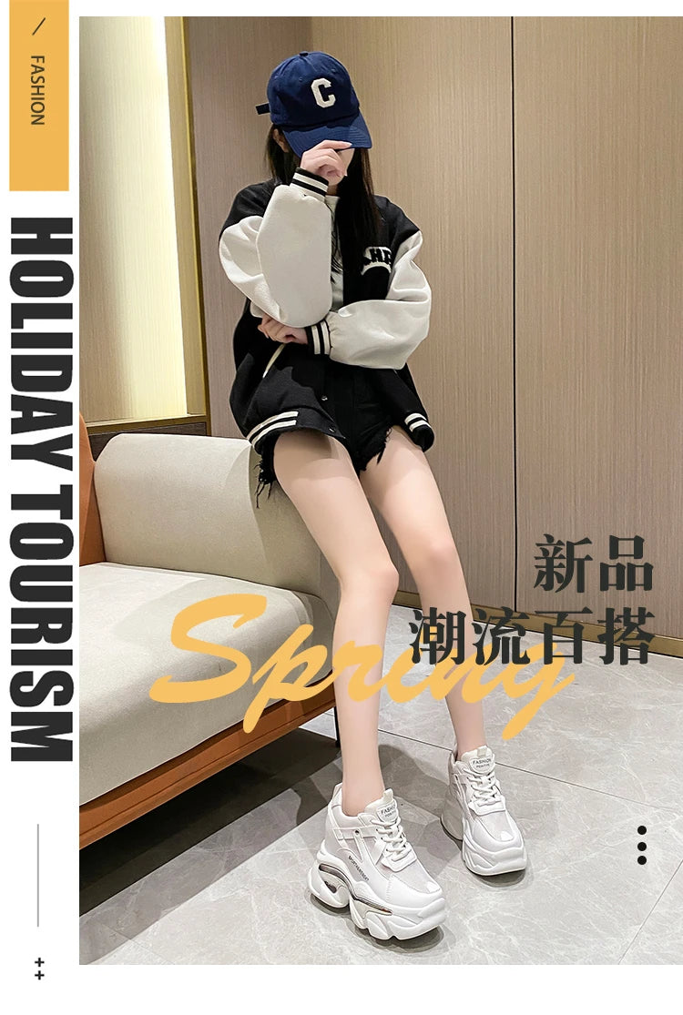 2025 Women Chunky Sneakers Platform Ulzzang Sports Shoes Summer Thick Bottom Breathable Mesh Casual Shoes 11CM High Heels Woman