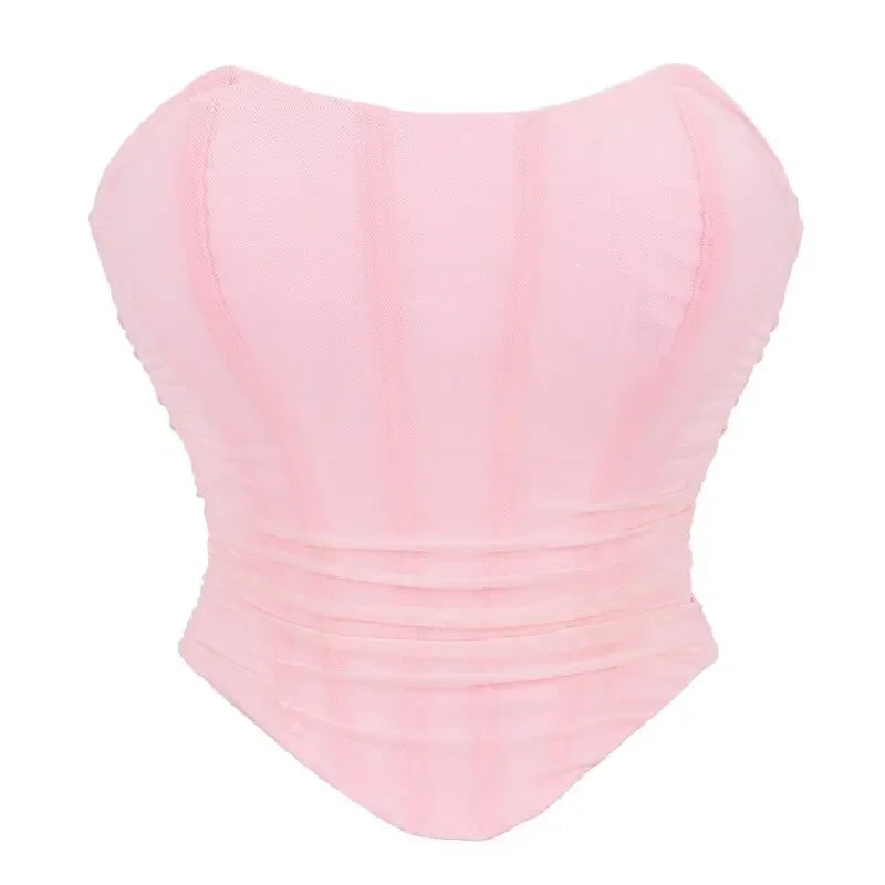 Women's Corset Crop Tops Summer Breathable Mesh Sleeveless Off Shoulder Bustier Skinny Fit Casual Tanks