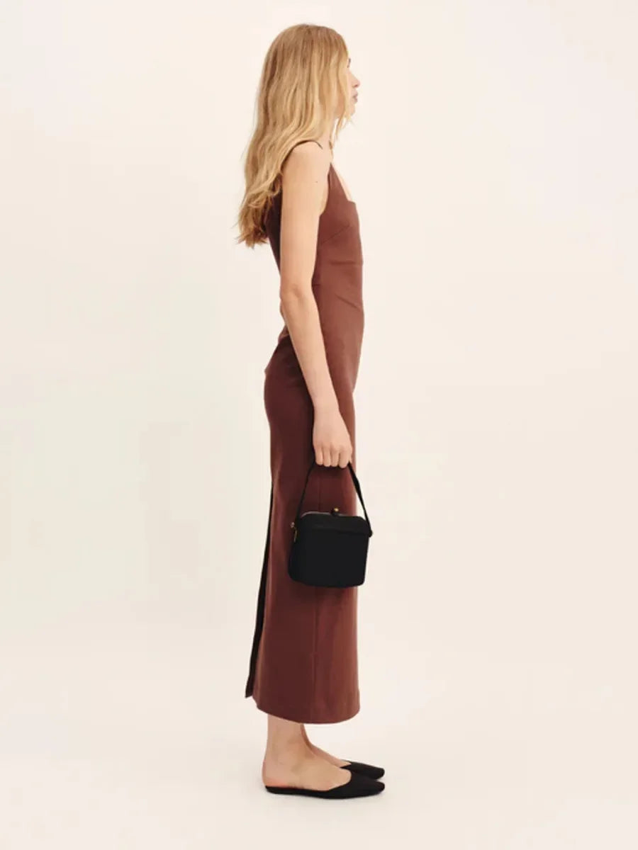 Wolfeel Cotton Linen Square Neck Suspender Dress Women's Solid Color Fashion Slim Fit Long Dress Summer New Women's Clothing