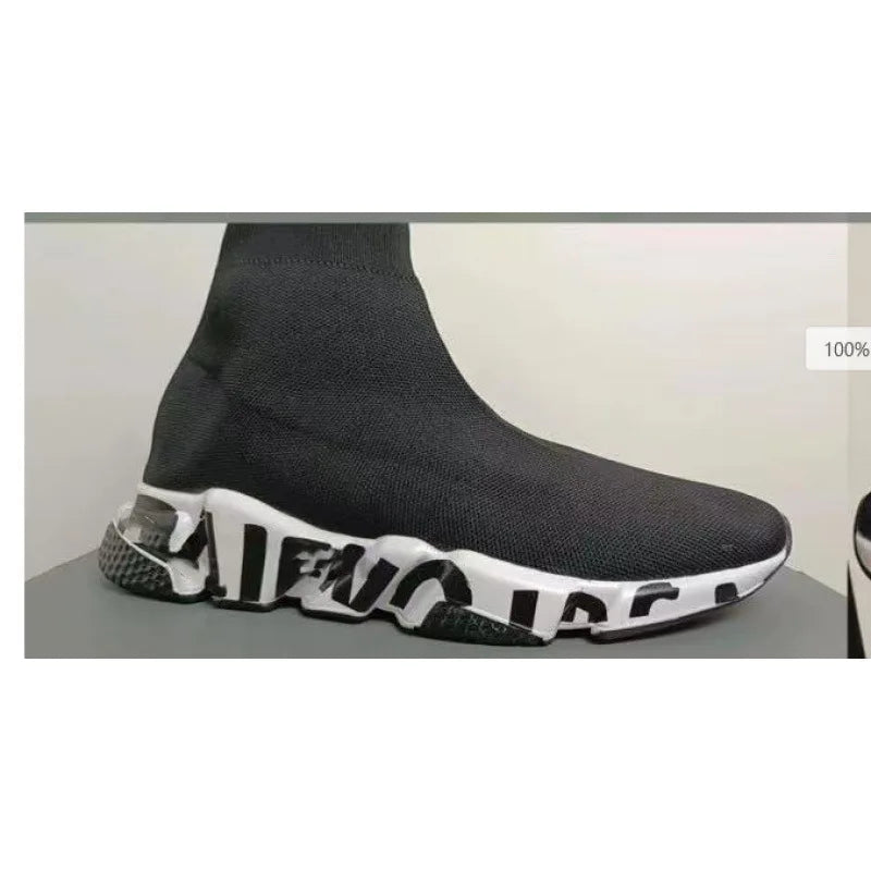 Paris High Top Knitted Boots Sporty Cushioned Dad Shoes Breathable Quick Dry Rubber Outsole Unisex Running Shoes