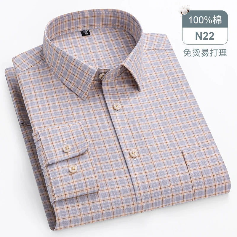 Oversize Long Sleeve Casual Shirts For Man 11XL For 150KGS 100% Cotton Oxford Plaid Business Blouse Daily Top Clothing New Style