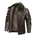 Winter Men Fleece Motor Biker Leather Jacket Man Lapel Thick Outwear Leather Coat Man Vintage Formal Fashion Leather Windbreaker
