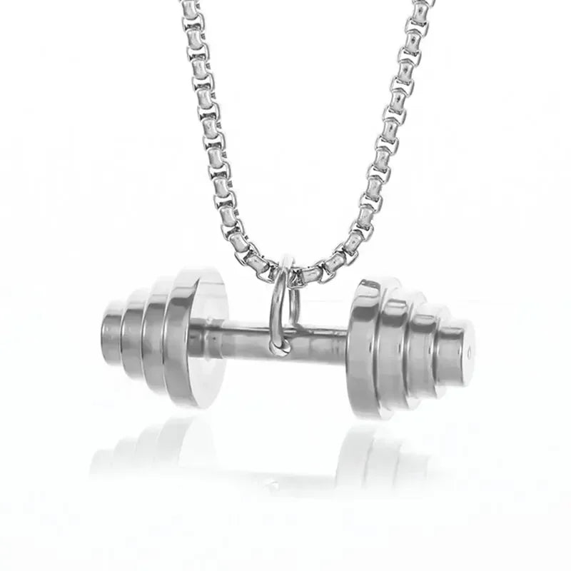 Domineering fitness handheld dumbbell barbell necklace pendant men's gym bodybuilding sports and leisure accessories