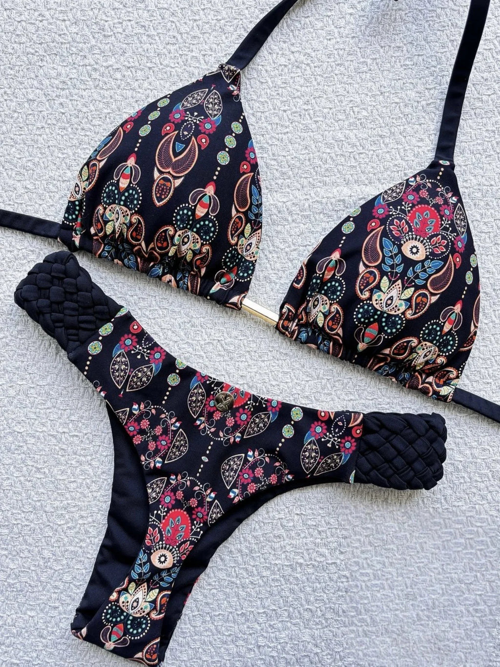 2026 New Weaving Bikini Set Women's print 2 Piece Swimsuit women sexy suspender Backless Beach Vacation Bathing Suit swimwear