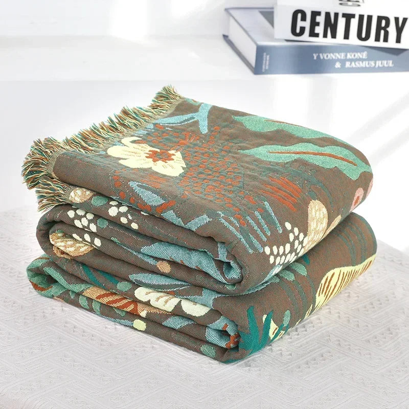 Nordic Throw Blanket Forest Animal Cartoon Sofa Towel Cotton Gauze Towel Quilt Air Conditioner Blanket 150X200cm Soft Bedspread