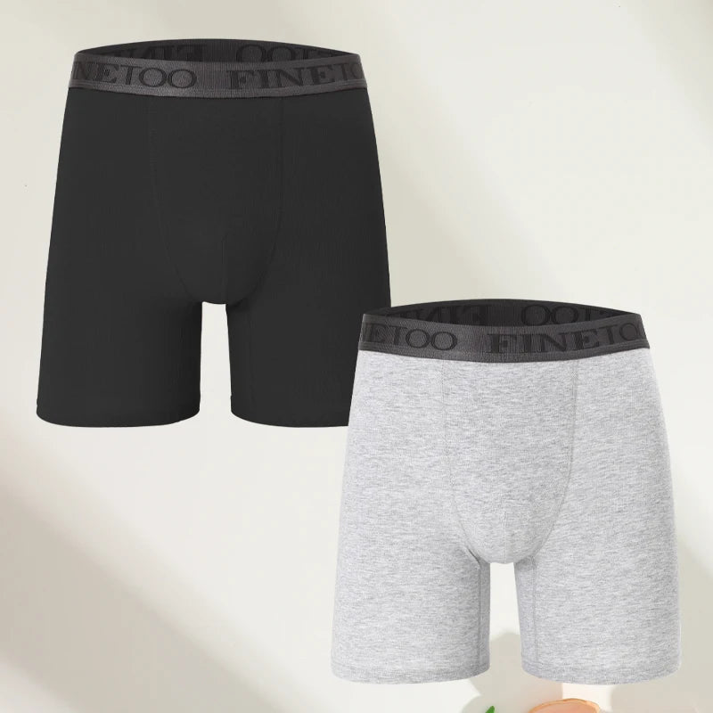 FINETOO 2pcs Cotton Long Boxers For Man Big Size Sports Fitness Pants Men Workout Tights Running Bottoming Shorts Panties S-XXL
