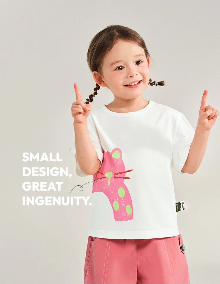 Amila Baby T-shirt 2026 Summer New Comfortable Cartoon Pattern Round Neck Casual Breathable Clothing