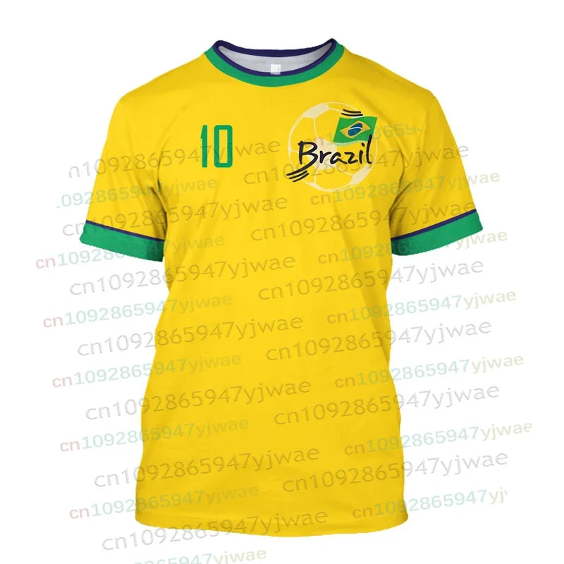 Brazil Flag Map 3D Print TShirt Men Brazilian Football Pattern T-Shirts Summer Street Sports Round Neck Men's Short Sleeve Tees