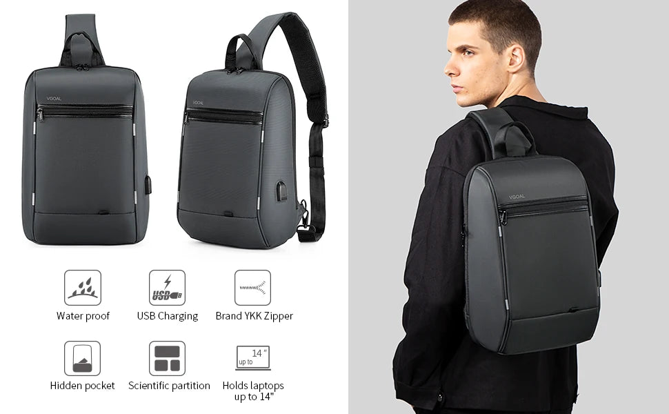 Brand Crossbody Bag For Laptop Notebook 13.3, 14 Inch Chest Pack Bosom Office Worker Man Shoulder PC Mens Gifts 6301