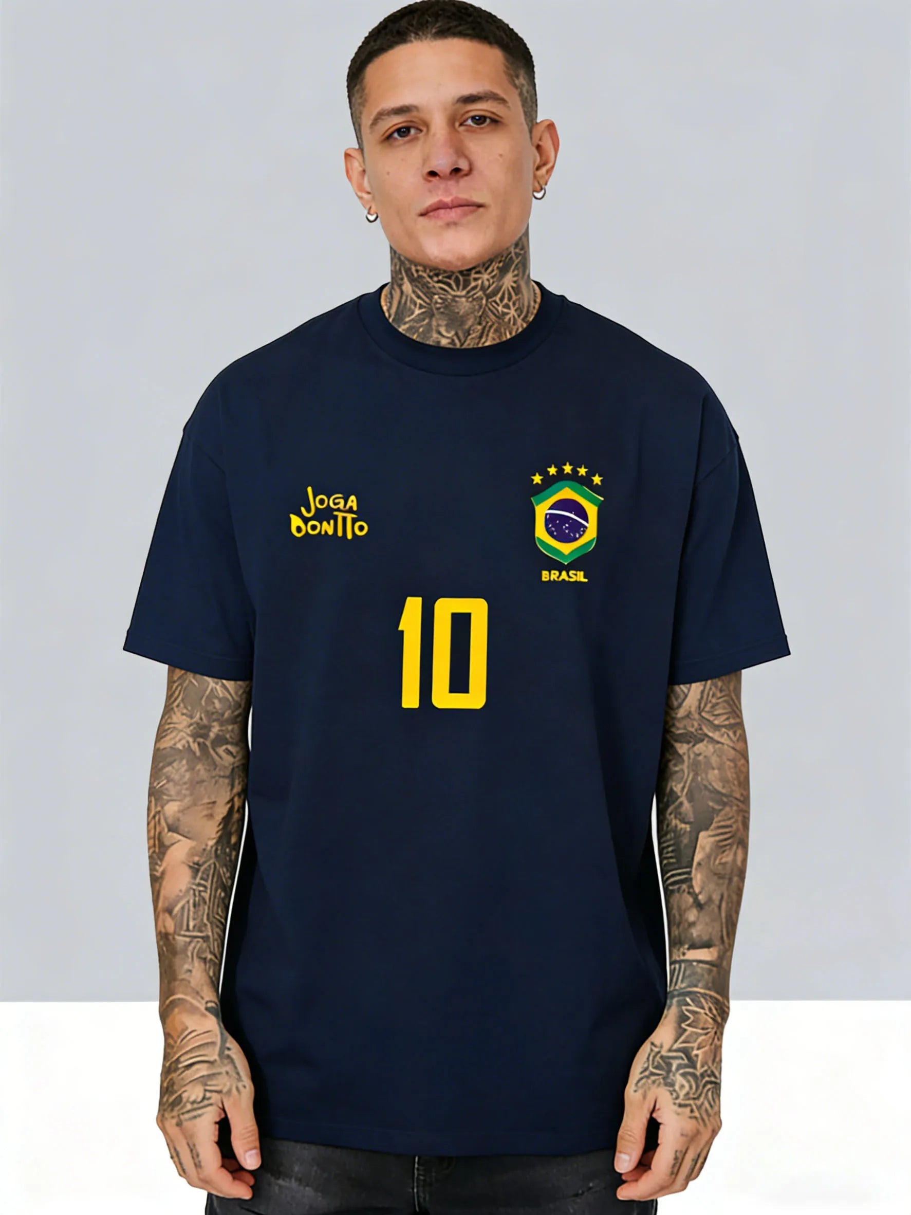 Men's Brazil #10 Elegant Soccer Pattern T-Shirt - New Summer Casual Short-Sleeved Shirt - Soccer Enthusiast Streetwear T-Shirt