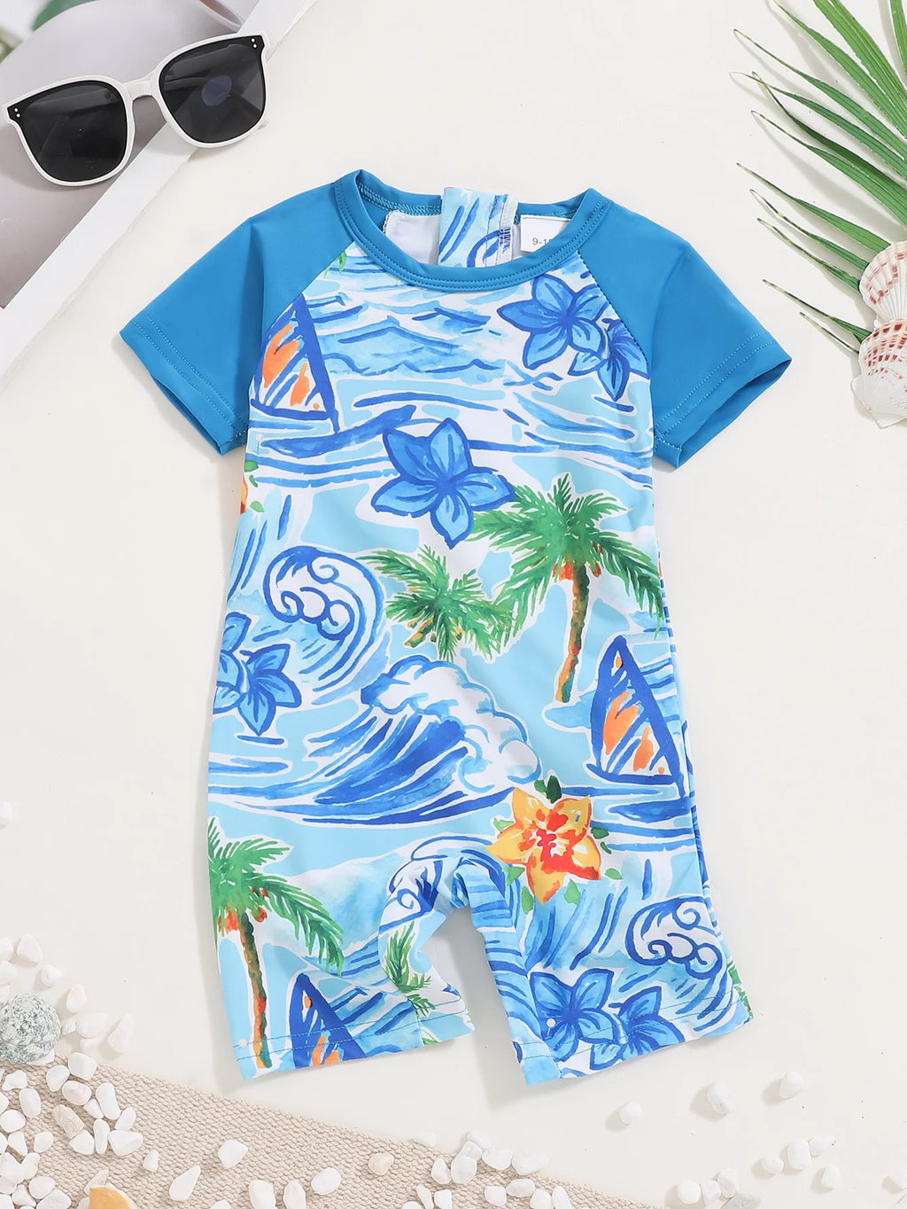Summer Swimsuit Vacation Travel Swimming Casual Comfortable Short Sleeve Shorts Romper Baby Boy Cartoon Print