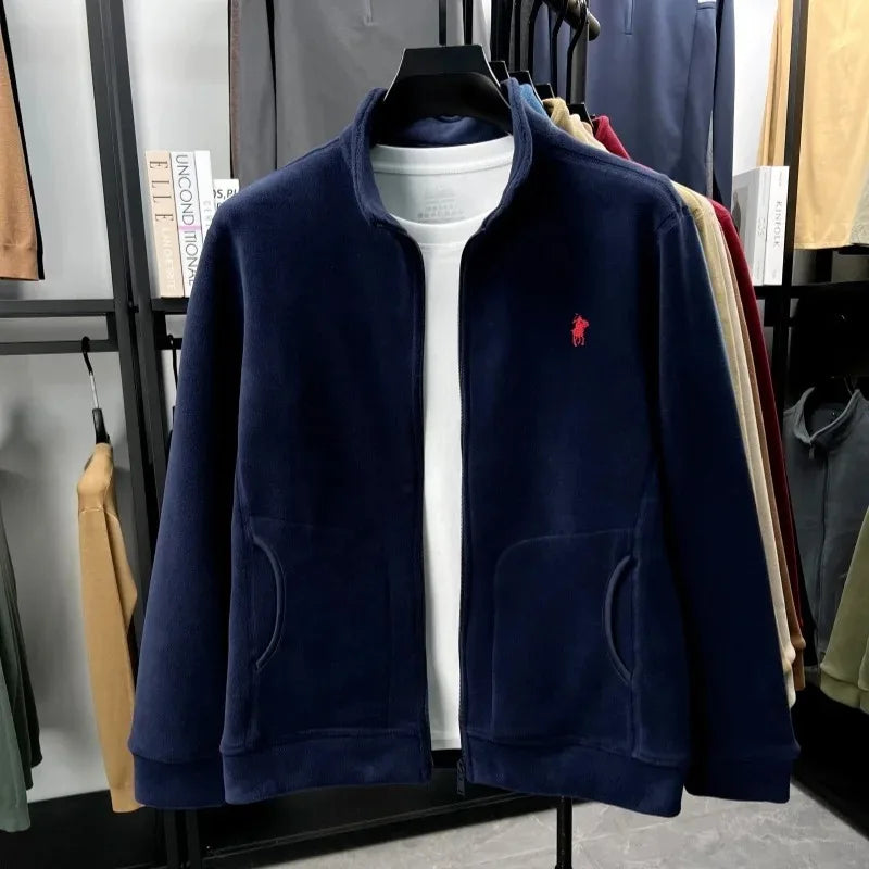 Luxury brand men's jacket winter thick plush warm pockets new coat fashion classic Paul embroidery zipper stand up collar top