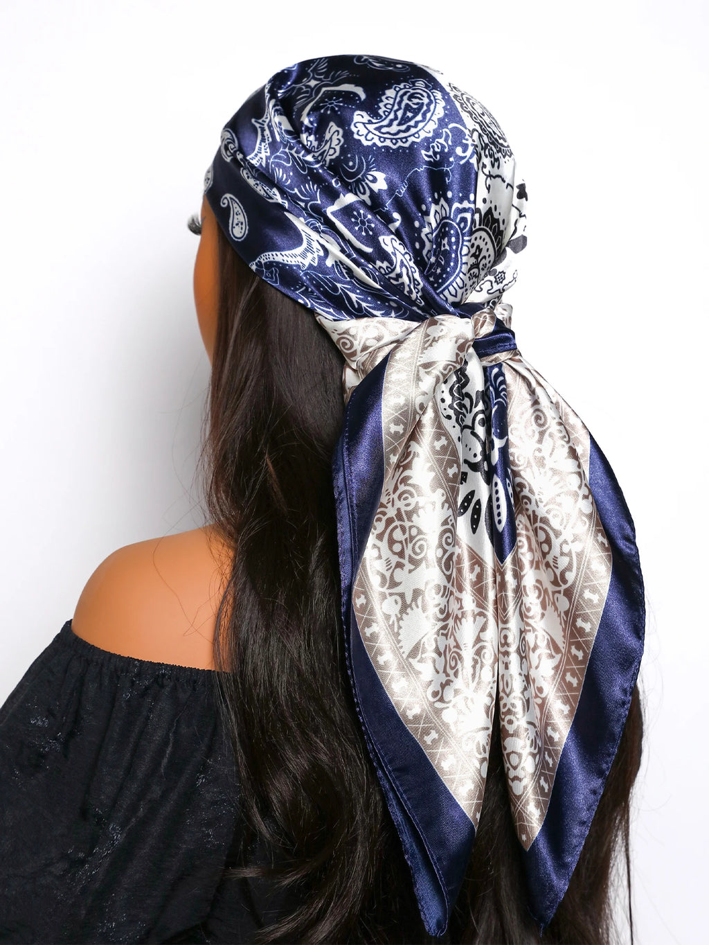 90*90cm Hair Scarf Women Fashion Designer Beautiful Flowers Foulard Soft Satin Shawl Kerchief Square Silk Scarfs Neck Headscarf