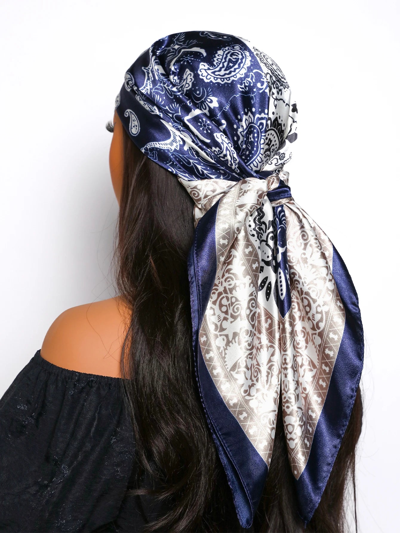 90*90cm Hair Scarf Women Fashion Designer Beautiful Flowers Foulard Soft Satin Shawl Kerchief Square Silk Scarfs Neck Headscarf