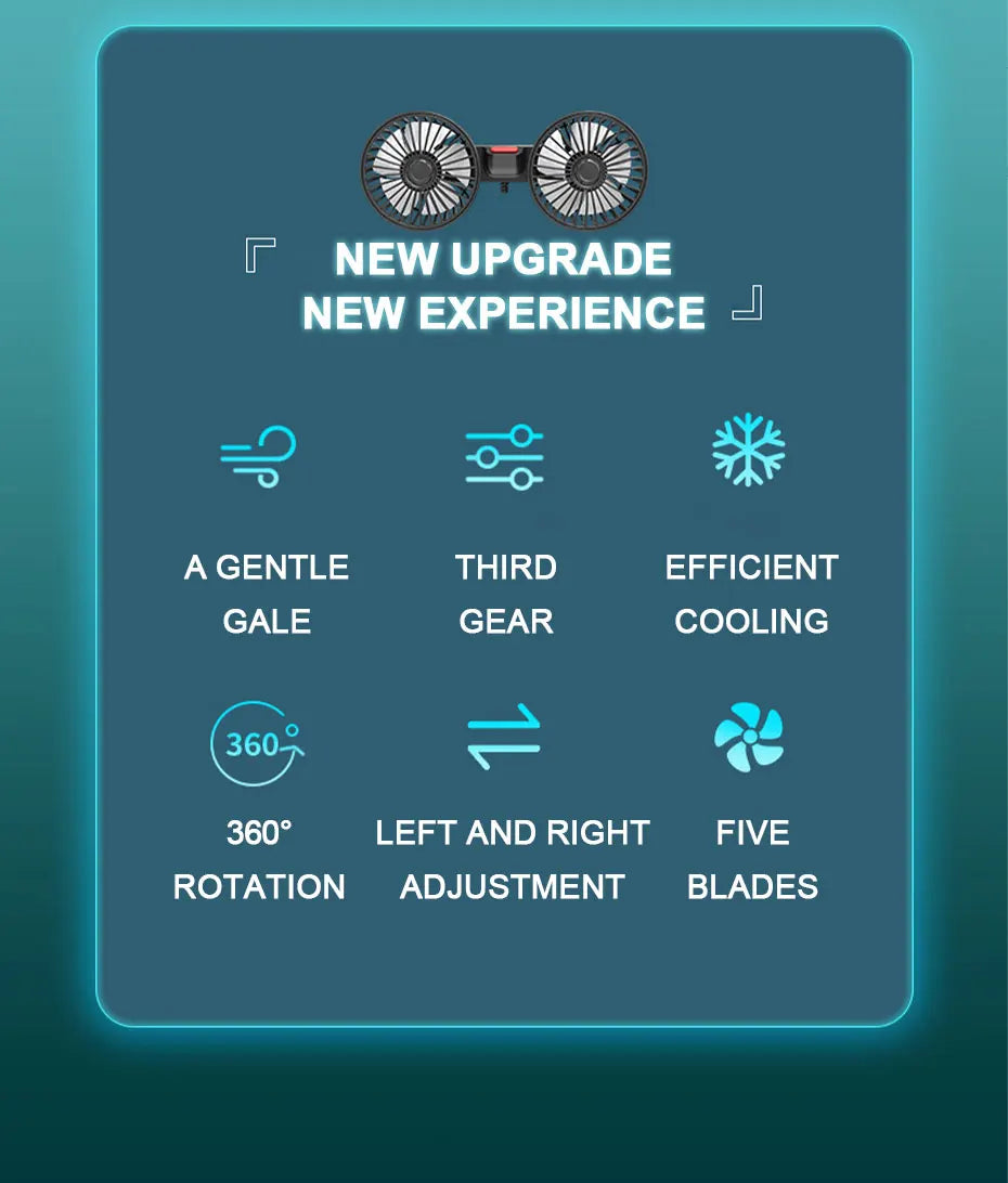 3-speed Car Seat Back Cooling Fan USB Charge Dual Head Fan 360 Degree Rotation Neck Cooler for Summer Car Accessories