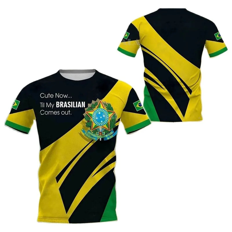 Brazil Flag Graphic T Shirt for Men Clothing 3D Print Brasil Football T-Shirt Gym Fitness Streetwear Tops Soccer Club Tee Shirts